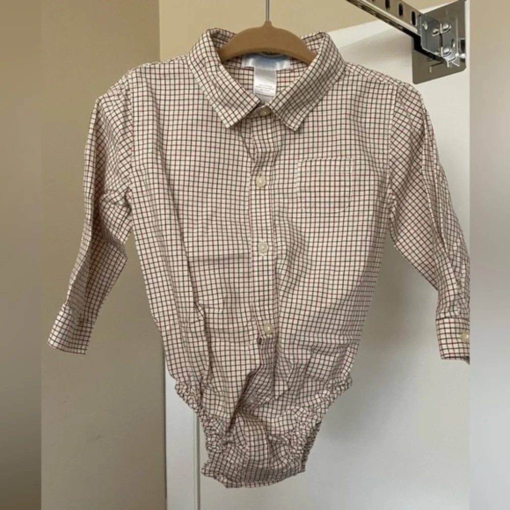 Janie and Jack Layette Button Down Plaid Onesie 12-18M